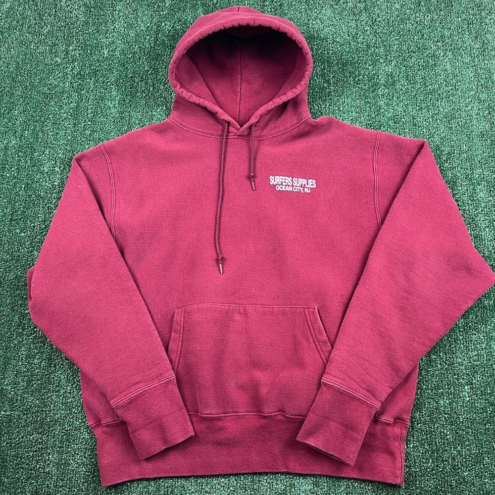VTG Surfers Supplies NJ Hoodie Men's XL Maroon Reverse Weave Oversized Surf 90s